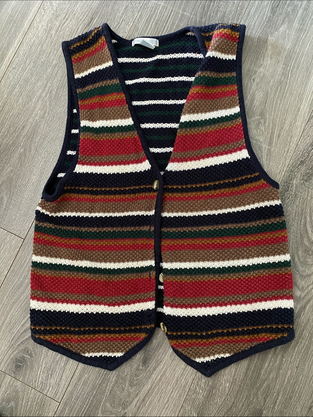 Vintage Button Up Striped Knit Vest